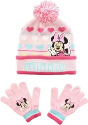 Produktbild von Disney Minnie Maus Kinder Winter Bommel Mütze plus Handschuhe 52 54 Rosa