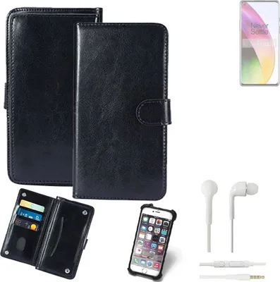 Produktbild von K-S-Trade 360° Hülle kompatibel mit OnePlus 8 inkl. Headphones schwarz Kunstleder Case BookCase WalletCase Kunstlederederhülle Handyhülle,