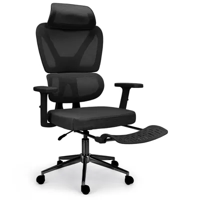 Obrázek produktu pro Ergonomické kancelářské křeslo s opěrkou hlavy a nastavitelnou opěrkou nohou KB107 černé