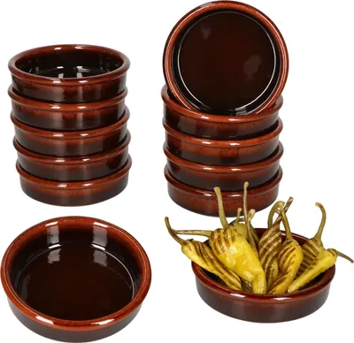 Zdjęcie produktu dla 12x Escuro Cazuela Ø12cm 200ml naczynie gliniane ciemnobrązowe tapas antipasti mediterrano