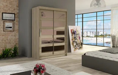 Produktbild von Kleiderschrank mit Spiegel Sara – Breite 120 cm, Sonoma