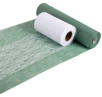 Tafelläufer-Set: grüner Vliesläufer 30 cm x 25 m + Spitzenband 15 cm x 22 m