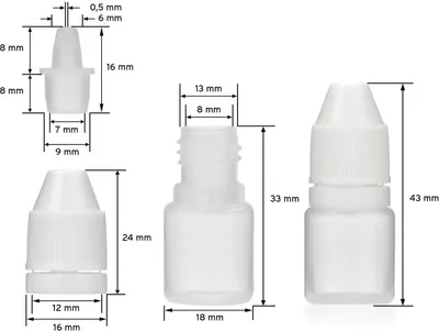 Image de 10 flacons compte-gouttes 3 ml en LDPE, G13, flacons en plastique avec bouchon compte-gouttes, blancs
