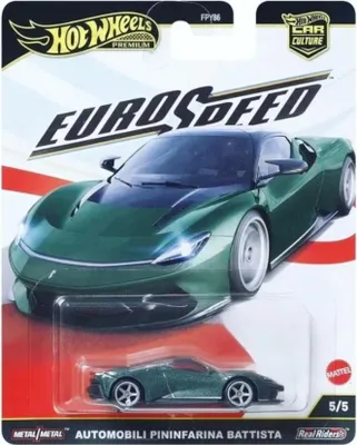 Produktbild von Hot Wheels Premium Car Culture Spielzeugauto im Maßstab 1:64 Druckguss Pininfarina Battista, Eurospeed Fahrzeug mit echten Riders Reifen