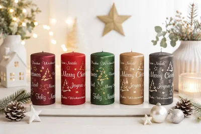 Produktbild von Weihnachtskerzen Merry Christmas Burgundy Matt 13 x 7 cm, 3 Stück