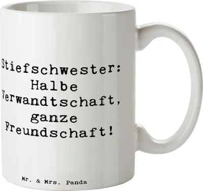 Produktbild von Mr. & Mrs. Panda Keramiktasse Spruch Stiefschwester Freundschaft - Weiß - Geschenk, Jubiläen, Trinkbecher, Verbindung, Becher, emotionale, besondere, Familie, Tasse