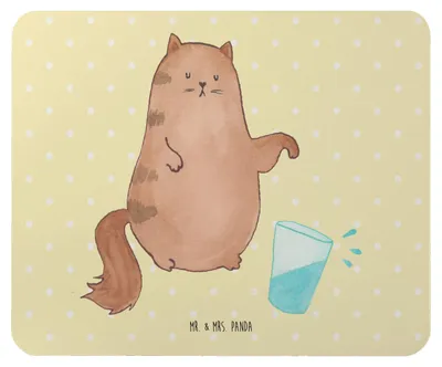 Produktbild von Mr. & Mrs. Panda Mauspad Katze Wasserglas - Gelb Pastell - Geschenk, pc mousepad, computermatte, Katzen, mousematte, Cats, Cat, Witzig, Mouse Pad