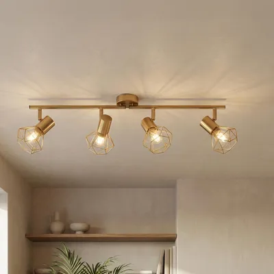 Produktbild von Deckenstrahler Metall Retro Design in Messing verstellbar 4x E14 Wohnzimmer Flur Deckenlampe