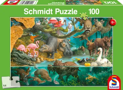 Produktbild von 100 Teile Schmidt Spiele Kinder Puzzle Tierfamilien am Ufer 56306