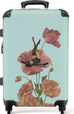 Produktbild von NoBoringSuitcases.com® Großer Koffer - Vintage - Frau - Rot - Blumen - Abstrakt - Kombinationsschloss TSA - Hartschalen Trolley 4 Rollen - 72 liter - Reisekoffer - 66 cmKoffer Mittelgroß 67x43x25 cm, 72L,