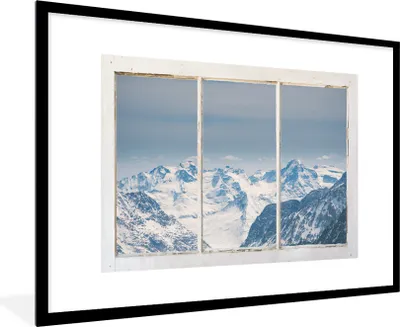 Produktbild von MuchoWow® MuchoWow® Gerahmtes Poster Aussicht - Berg - Schnee 90x60 cm - Poster mit zchwarzem Bilderrahmen - Wanddekoration - Fotos