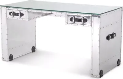 Produktbild von Casa Padrino Luxus Schreibtisch im Koffer Design Silber / Schwarz 150 x 72 x H. 76 cm - Aluminium Bürotisch mit Glasplatte - Aluminium Möbel - Büro Möbel - Luxus Möbel - Luxus Einrichtung