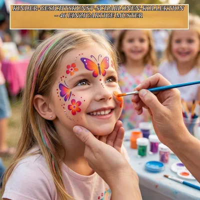 Produktbild von Gesichtsbemalungs Schablonen Set 46 Stück für Kinder, Wiederverwendbare Vorlagen für Party, Karneval, Halloween