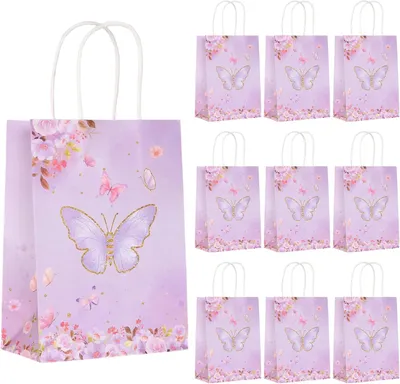 Produktbild von Geschenktüten mit Schmetterlingsmotiv, 10 Stück, 15 x 8 x 21 cm, für Geburtstage