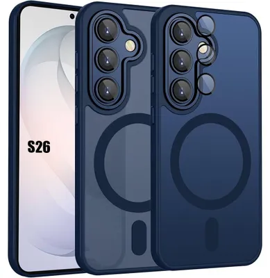 Image de Coque pour Samsung Galaxy S26 avec Anneau Magnétique et Protection Caméra Antichoc - Bleu Marine