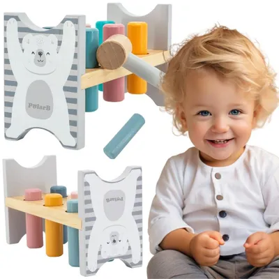 Image de Banc en bois Viga Polarb avec marteau - Montessori