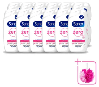 Produktbild von 12 x Sanex Zero% Duschgel für empfindliche Haut - 400 ml - Sparpackung - 12 Stücke