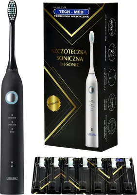 Image de Tech-Med TM Sonic Brosse à dents sonique Noir jusqu'à 33000 vibrations par minute 3 modes 8 têtes