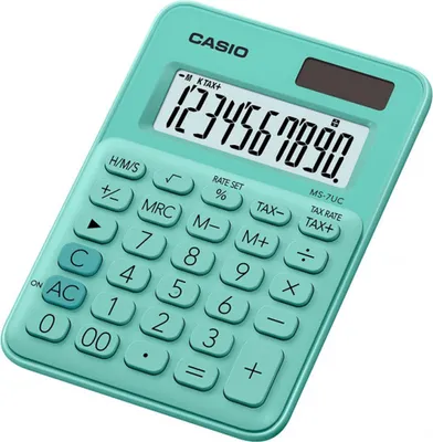 Produktbild von Casio MS-7UC, Desktop, Display-Rechner, 10 Ziffern, 1 Zeilen, Akku, Grün