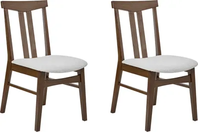 Produktbild von BELIANI Esszimmerstühle 2er-Set Gestell aus dunklem Gummibaumholz Sitzfläche aus grauem Stoff Armlos Retro Traditionelles Design