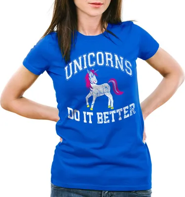 Produktbild von style3 Unicorns Do It Better Damen T-Shirt Einhorn Fun Shirt, Farbe:Blau, Größe:S