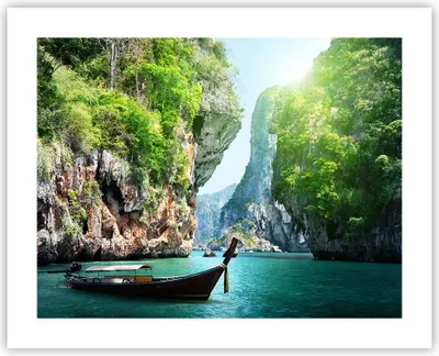 Produktbild von Poster - Poster ohne Rahmen - Boot Klippen Natur Felsen - 50x40 cm - Wand Bild - Wanddeko - Wandbilder - Kunstposter - Wandposter - Bilder - Kunstdruck - Wanddekoration - Wandbild - P2XAA50x40-2787
