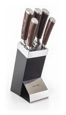 Zdjęcie produktu dla Zestaw noży G21 Gourmet Dynamic 5 szt. + blok ze stali nierdzewnej w kolorze czarnym
