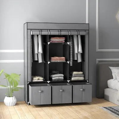 Image de Armoire portable – Armoire pliante – 125 x 43 x 163 cm – Tissu non tissé noir