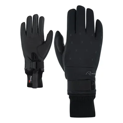 A pair of black gloves shown against a white background.