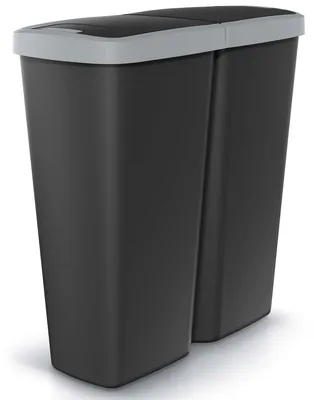 Zdjęcie produktu dla MONZANA® Kosz na odpady kuchenne 50L 2 komory z pokrywą Kosz na śmieci z przyciskiem Kosz na odpady biurowe Kosz na odpady organiczne Żółty worek System segregacji odpadów Recykling Czarny Szary