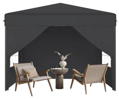 Image de Pavillon de jardin pop-up YRHome 3 x 3 m, montage rapide à un bouton, imperméable et protection UV, avec 4 parois latérales, sac de transport inclus – Anthracite