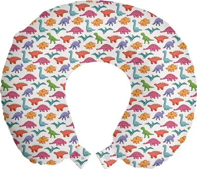 Produktbild von ABAKUHAUS Dinosaurier Reisekissen Nackenstütze, Bunte Kinder-Muster, Schaumstoff Reiseartikel für Flugzeug und Auto, 30x30 cm, Mehrfarbig
