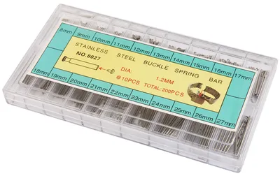 Produktbild von Steinmeister  Uhrmacherbedarf  200-teiliges Federsteg-Set für Uhrenschließen (Ø 1,2 mm)