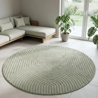Produktbild von Carpetsale24 Outdoor Teppich, Modern Boho Design, 3D Effekt, Robust und UV-Beständig, ideal für Terrasse Wohnzimmer & Küche, Grösse: 80 cm Rund