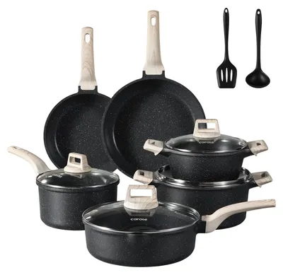 12-teiliges Kochtopf-Set, schwarz, Antihaft, Aluminium