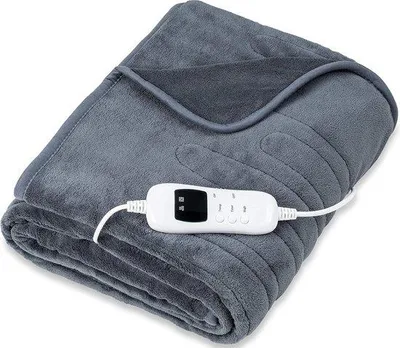 Obrázok produktu pre Unyqoos® Elektrická vyhrievacia deka z plyšu, 180 x 130 cm, sivá – SÜD GS, 9 úrovní teploty, časovač a automatické vypnutie, digitálny displej, umývateľná do 40°C