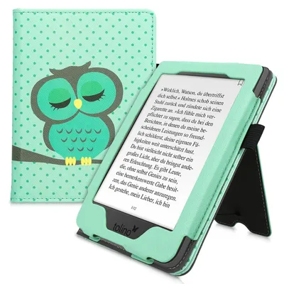 Produktbild von kwmobile Flip Cover kompatibel mit Tolino Page 2 - Hülle mit Handschlaufe Eule Schlaf Türkis Braun Mintgrün