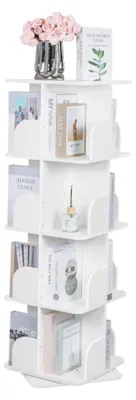 Obrázok produktu pre 360° otočný regál na knihy - 4-poschodový regál - drevený - moderný štýl - vhodný do detskej izby, obývačky a kancelárie - biely