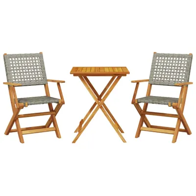 Produktbild von 3-tlg. Bistro-Set Grau Poly Rattan und Massivholz