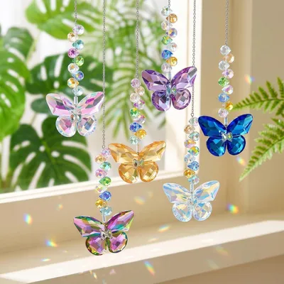 Produktbild von Kristall Sonnenfänger Schmetterling 6 Stück Bunt Fensterdeko Hängend Lichtfänger Regenbogen-Effekt