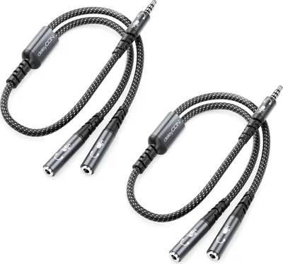 Produktbild von 2x deleyCON AUX Audio Klinke Y Adapter - Splitter Kabel Stereo - 3,5mm Klinke - 1x Stecker auf 2x Buchse - Unterstützt 2 Kopfhörer oder 1x Headset mit Kopfhörer + Mikrofon für Smartphone, PC, Laptop