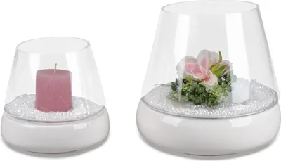 Produktbild von 2er Set Windlichter WHITE konisch rund H. 19 + 24cm Keramik mit Glas Formano