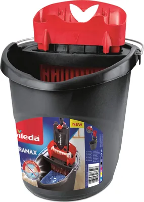 Produktbild von VILEDA Putzeimer Ultramax XL mit Ringerpresse, Auslaufflansch, Kunststoff, schwarz, 10 Liter, 38x30x29/38 cm