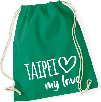 Produktbild von Huuraa Turnbeutel Taipei my love 12 Liter Kelly Green Baumwolle Rucksack Geschenkidee