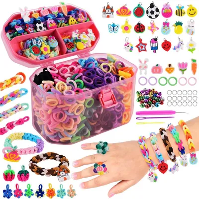 Produktbild von Loom Bänder Set 1500pcs Soft Baumwoll-Gummis Bastelset Kinder ab 6 Jahre, Mädchen & Jungen, Aufbewahrungstasche