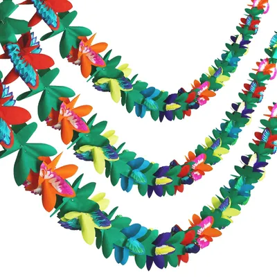 3 Papier-Tropenblumen-Girlanden für Hawaii-Party-Deko