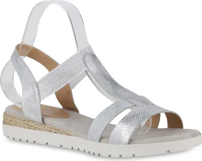 Produktbild von VAN HILL Damen Übergrößen Riemchensandaletten Sandaletten Glitzer Schuhe 841281, Farbe: Silber, Größe: 42