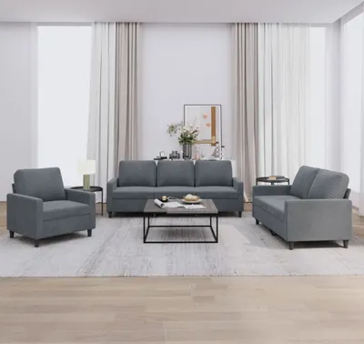 Produktbild von 3-tlg. Sofagarnitur mit Kissen Dunkelgrau Samt , Schlafsofas 2024 Neu