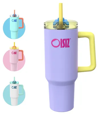 Isolierbecher 1,2 l mit Henkel & Strohhalm, Edelstahl, BPA-frei