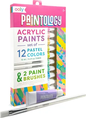 Zdjęcie produktu dla Zestaw farb akrylowych Paintology, 12 pastelowych kolorów i 2 pędzle